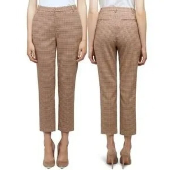 L'Agence Pants Ludivine Tan Houndstooth Crop Trousers Preppy Size 10 #2530KHT - Picture 1 of 16